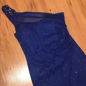 Blue one shoulder formal gown
